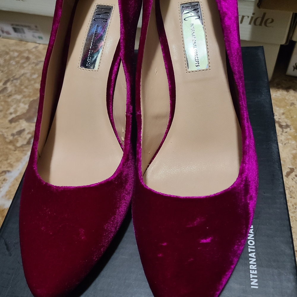 I.N.C. Deep Fuchsia Velvet 3" Heels - Picture 4 of 8